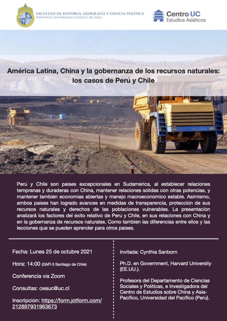 Seminario de Investigación: “America Latina, China y la gobernanza de los recursos naturales: los casos de Perú y Chile”