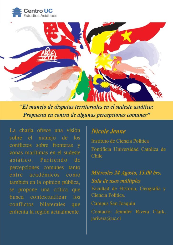 Invitación charla: El manejo de disputas territoriales en el sudeste asiáticos: propuesta en contra de algunas percepciones comunes
