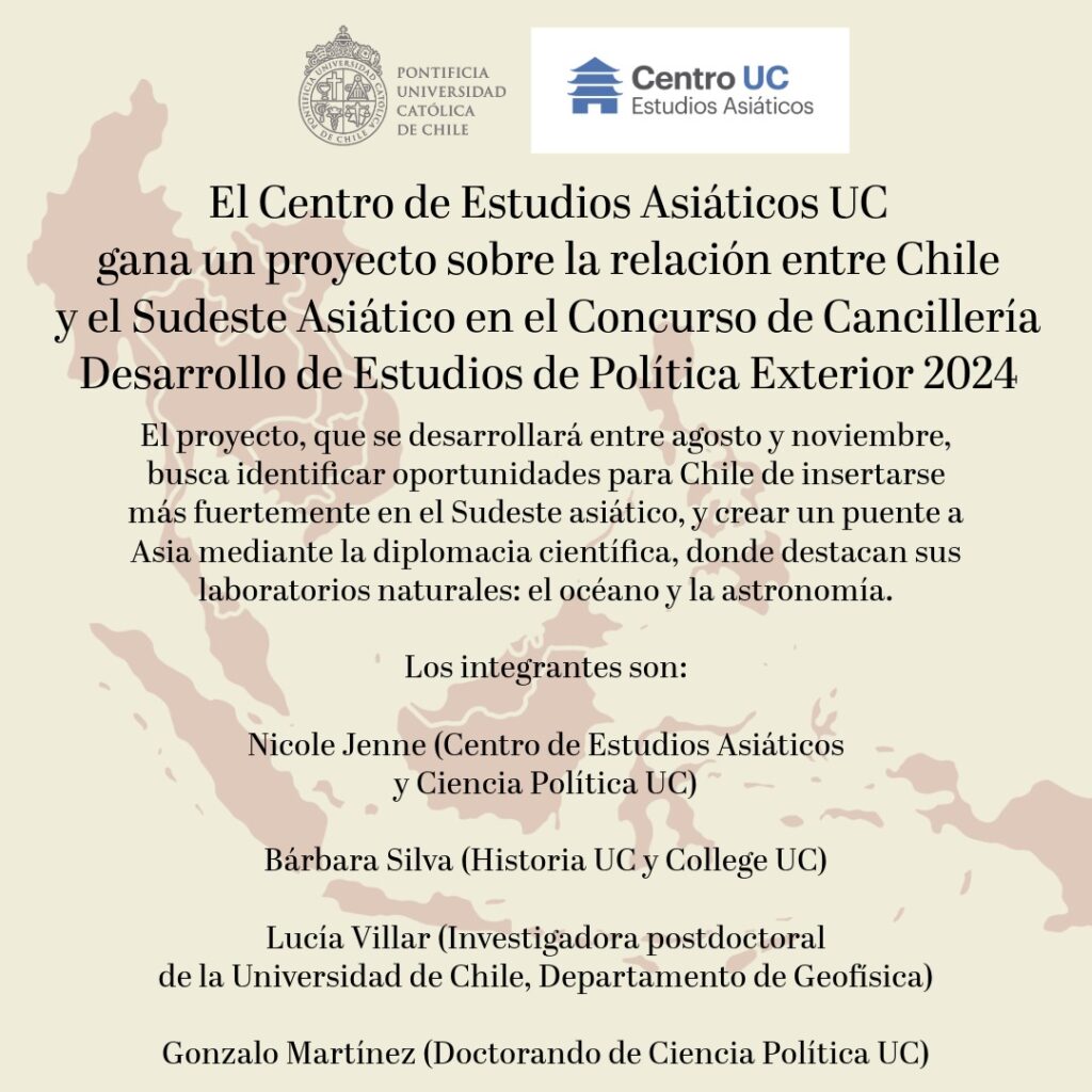 El Centro de Estudios Asiáticos UC gana un proyecto sobre la relación entre Chile y el Sudeste Asiático